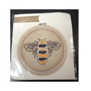 Made for Retail Bumblebee Embroidery Kit Navy Mustard Yellow Bee DIY Craft Set